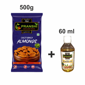 Pranshi Nuts California Almonds<br><br>Diamond 500 Grm With Sweet Almond Oil 60 ML