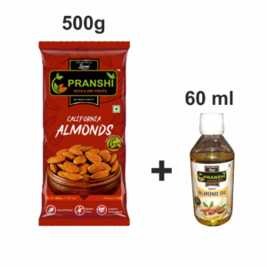 Pranshi Nuts California Almonds<br><br>Regular 500 Grm With Sweet Almond Oil 60 ML